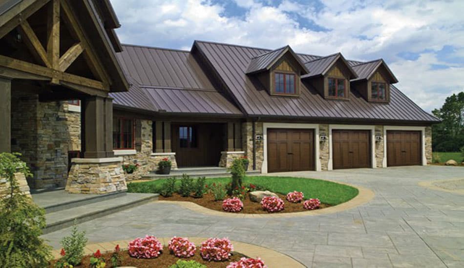 Faux Wood Garage Doors on Three-Car Garage