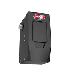 Genie wall mount garage door opener in black.